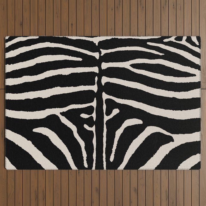 Zebra Wild Animal Print 237 Black and Linen White Outdoor Rug Gallery Image 3