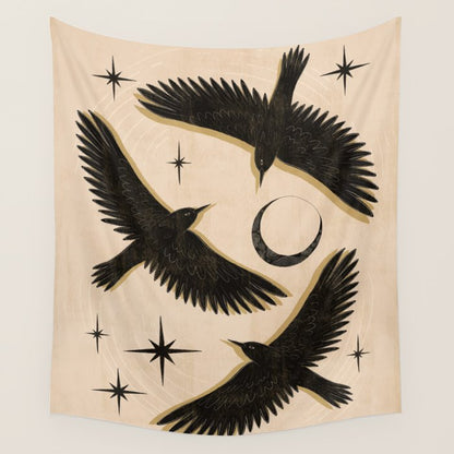 Black birds flying with the Moon Wall Tapestry Gallery Image 3