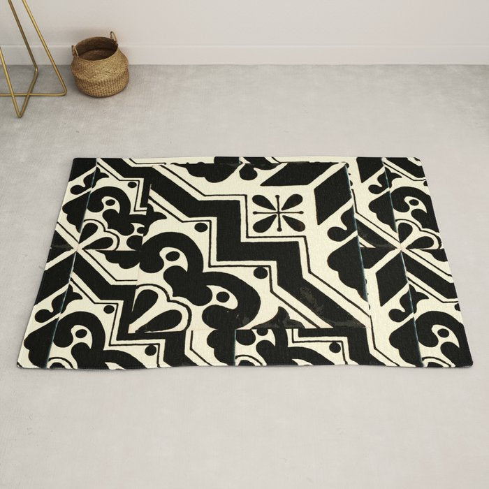 talavera mexican tile in black and white Rug Gallery Image 2