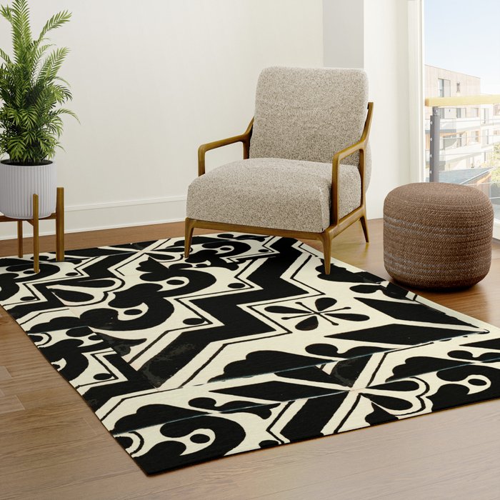 talavera mexican tile in black and white Rug Gallery Image 3