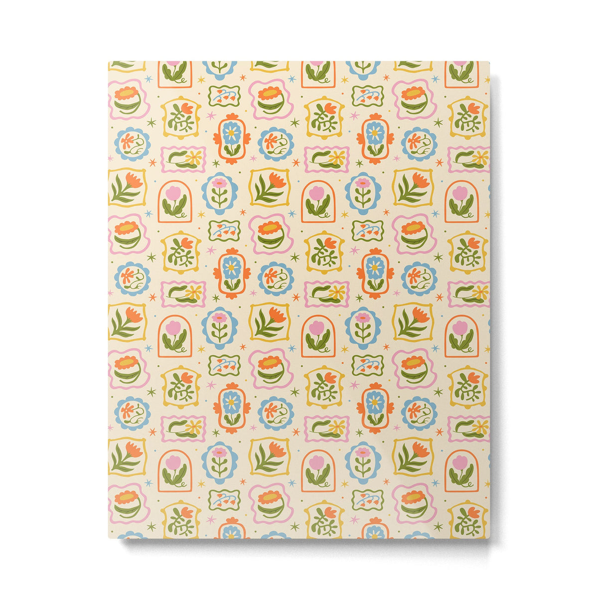Colorful retro flower art frame art pattern Metal Print Gallery Image 1