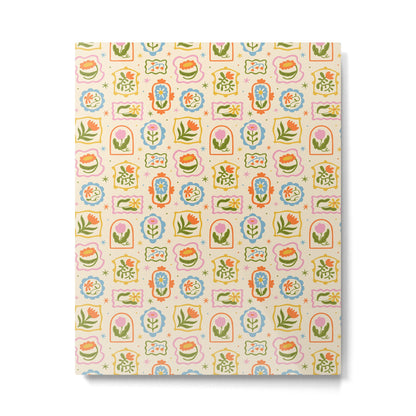 Colorful retro flower art frame art pattern Metal Print Gallery Image 1