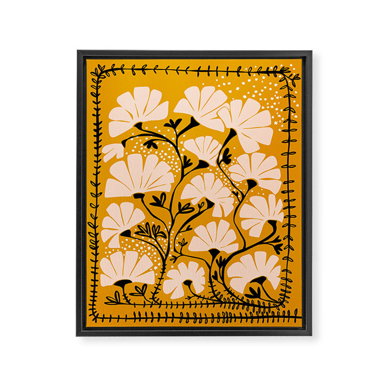 Ever blooming good vibes mustard yellow Framed Canvas Print Gallery Image 3