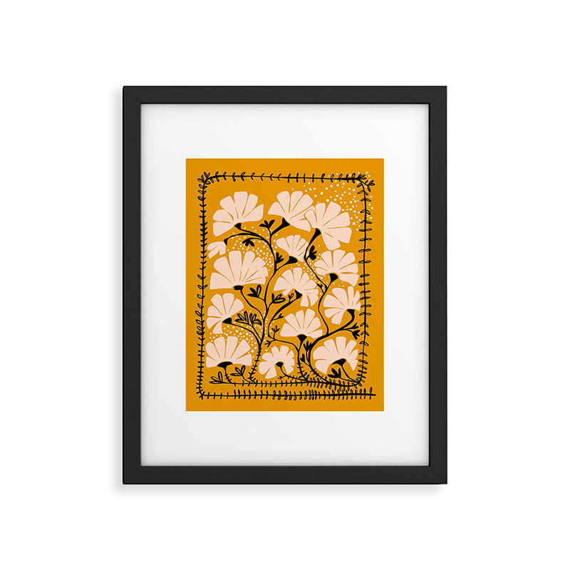 Ever blooming good vibes mustard yellow Framed Art Print Gallery Image 1