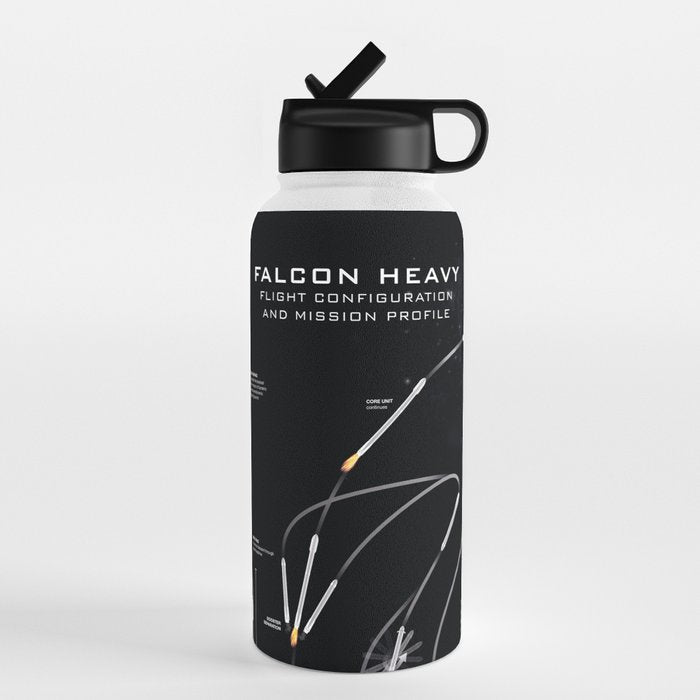 SpaceX Falcon Heavy Spacecraft NASA Rocket Blueprint in High Resolution (all black) Water Bottle Gallery Image 4