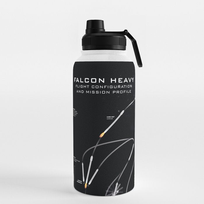 SpaceX Falcon Heavy Spacecraft NASA Rocket Blueprint in High Resolution (all black) Water Bottle Gallery Image 5