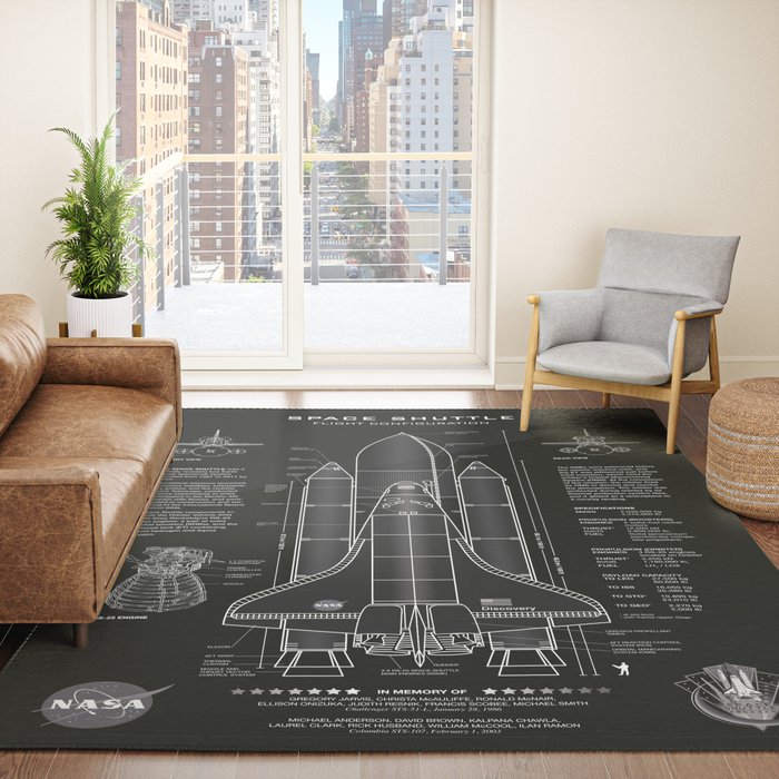 NASA Space Shuttle Blueprint in High Resolution (all black) Rug Gallery Image 4