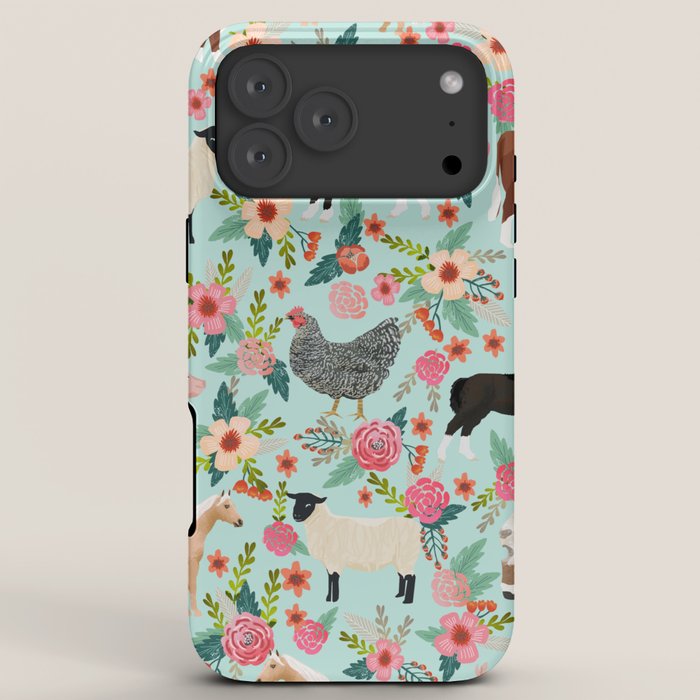 Farm animal sanctuary pig chicken cows horses sheep floral pattern gifts iPhone Case Gallery Image 8