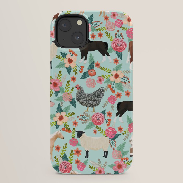 Farm animal sanctuary pig chicken cows horses sheep floral pattern gifts iPhone Case Gallery Image 30
