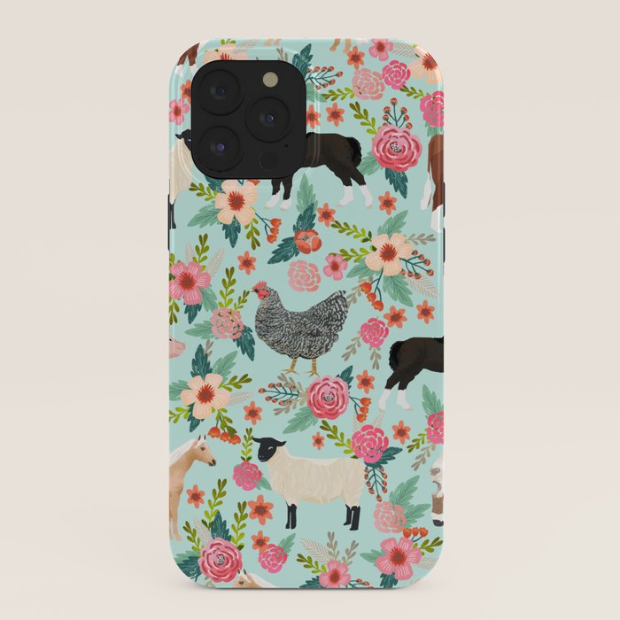 Farm animal sanctuary pig chicken cows horses sheep floral pattern gifts iPhone Case Gallery Image 40