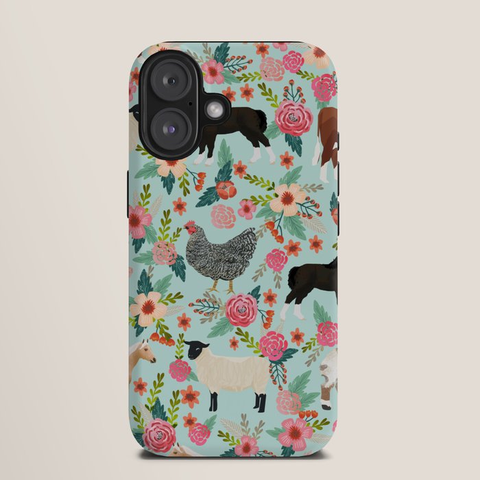 Farm animal sanctuary pig chicken cows horses sheep floral pattern gifts iPhone Case Gallery Image 9