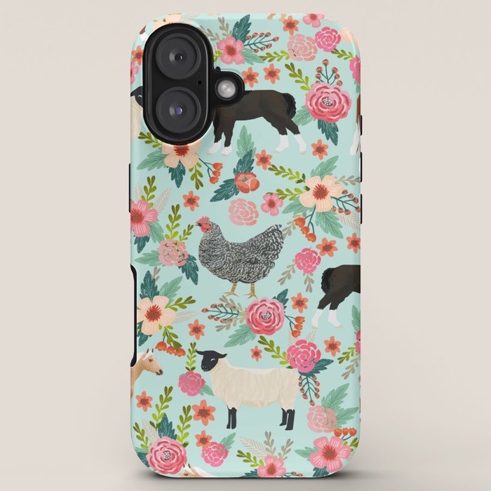 Farm animal sanctuary pig chicken cows horses sheep floral pattern gifts iPhone Case Gallery Image 5