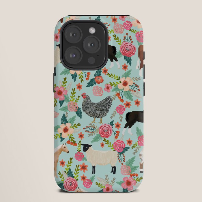 Farm animal sanctuary pig chicken cows horses sheep floral pattern gifts iPhone Case Gallery Image 11