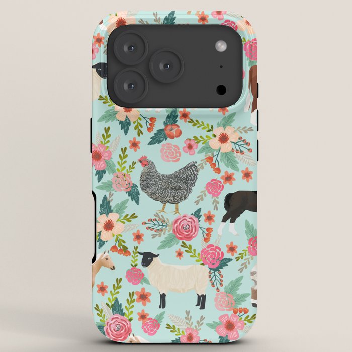 Farm animal sanctuary pig chicken cows horses sheep floral pattern gifts iPhone Case Gallery Image 7