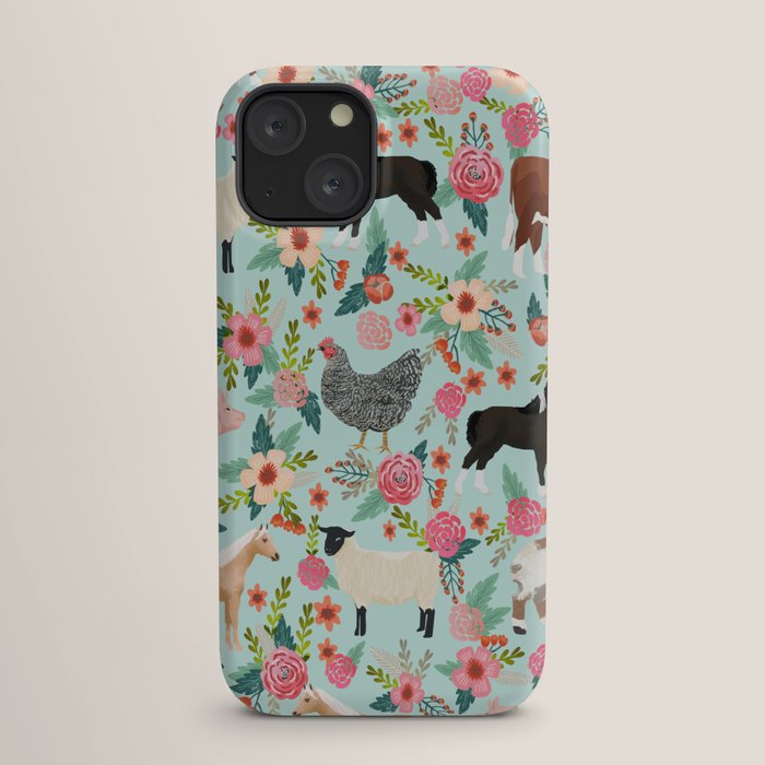 Farm animal sanctuary pig chicken cows horses sheep floral pattern gifts iPhone Case Gallery Image 17