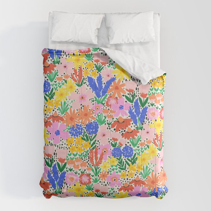 Colorful Summer Flower Meadow Happy Hand Drawn Wildflowers Comforter Gallery Image 1