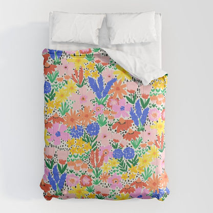 Colorful Summer Flower Meadow Happy Hand Drawn Wildflowers Comforter Gallery Image 1