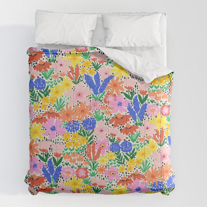 Colorful Summer Flower Meadow Happy Hand Drawn Wildflowers Comforter Gallery Image 2