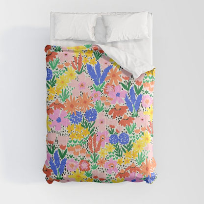 Colorful Summer Flower Meadow Happy Hand Drawn Wildflowers Comforter Gallery Image 8