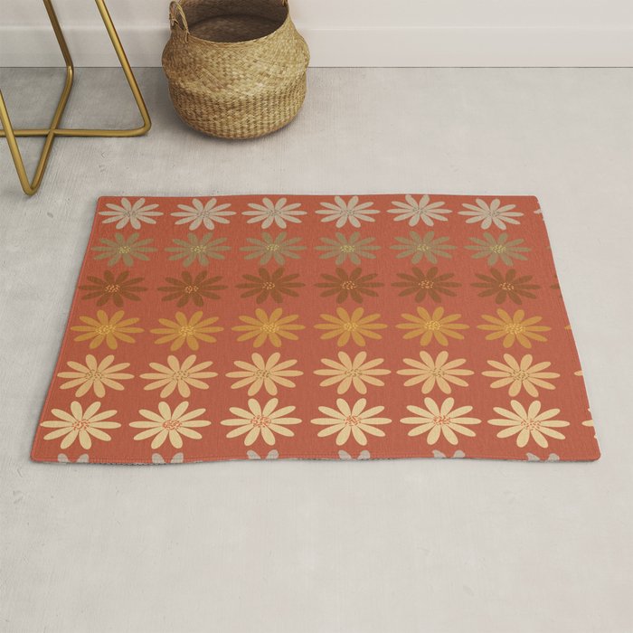 Ombre Abstract Daisies on Mandarin Orange Rug Gallery Image 1