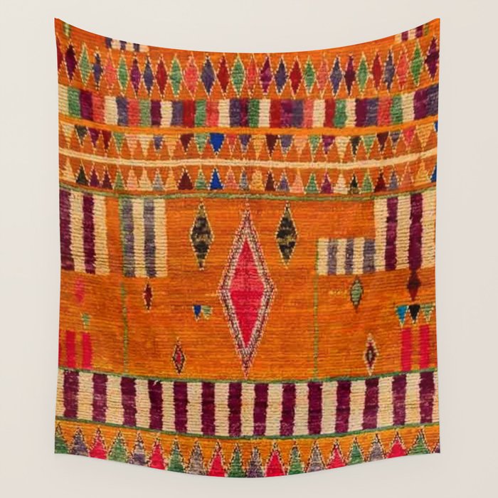 Orange Traditional Moroccan Design Wall Tapestry Gallery Image 2
