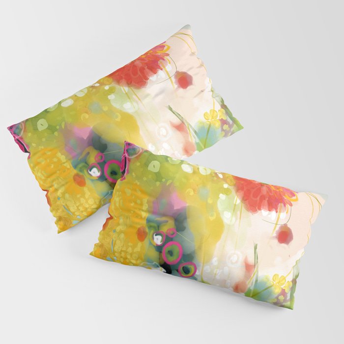 abstract floral art in yellow green and rose magenta colors Pillow Sham Gallery Image 4