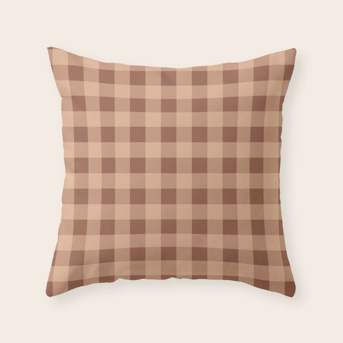 Gingham Large Brown Dark Light Tan Throw Pillow Gallery Image 1