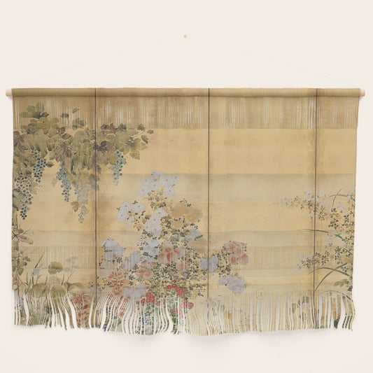 Japanese Edo Period Six-Panel Gold Leaf Screen - Spring and Autumn Flowers Wall Hanging Gallery Image 2