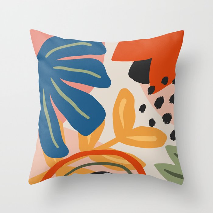 Flower Market Madrid, Abstract Retro Floral Print Throw Pillow Gallery Image 4