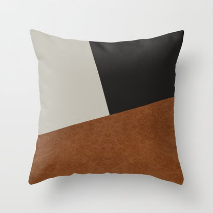 Scandinavian Modern Zen Camel Leather Print Throw Pillow Gallery Image 2