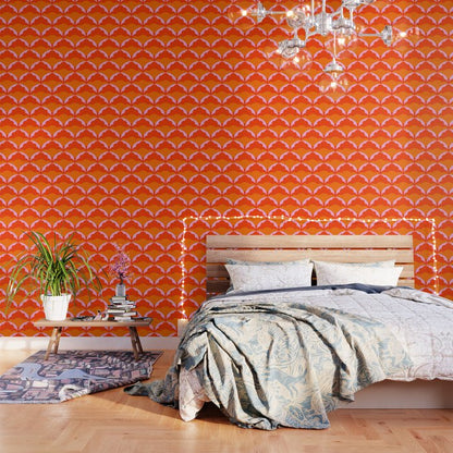 Orange Scalloped Floral Pattern Wallpaper Gallery Image 3