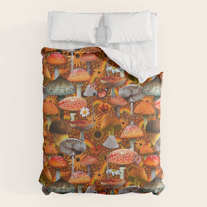 Mushroom Collage Print in Orange Comforter Gallery Image 6