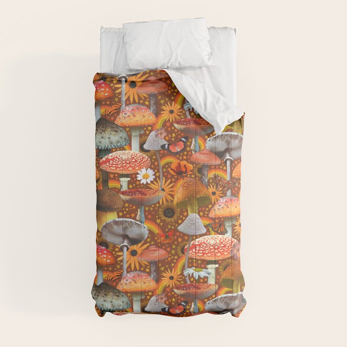 Mushroom Collage Print in Orange Comforter Gallery Image 4