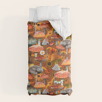 Mushroom Collage Print in Orange Comforter Gallery Image 5
