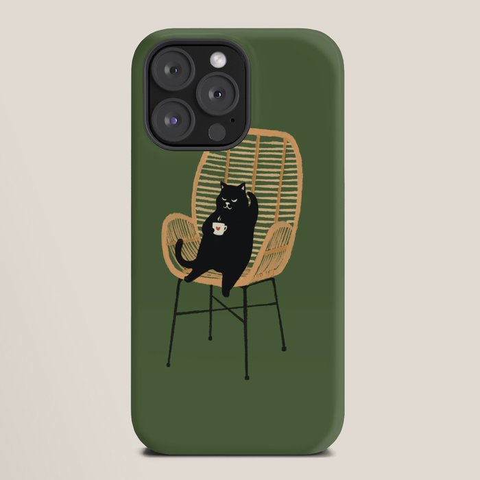Lazy cat 2b Green enjoy coffee on rattan chair iPhone Case Gallery Image 20