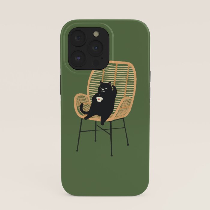 Lazy cat 2b Green enjoy coffee on rattan chair iPhone Case Gallery Image 39