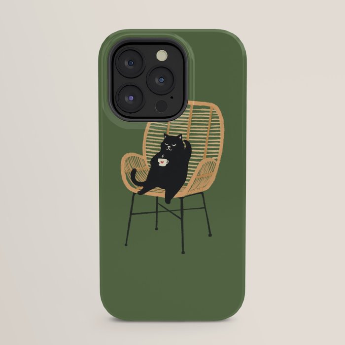 Lazy cat 2b Green enjoy coffee on rattan chair iPhone Case Gallery Image 23