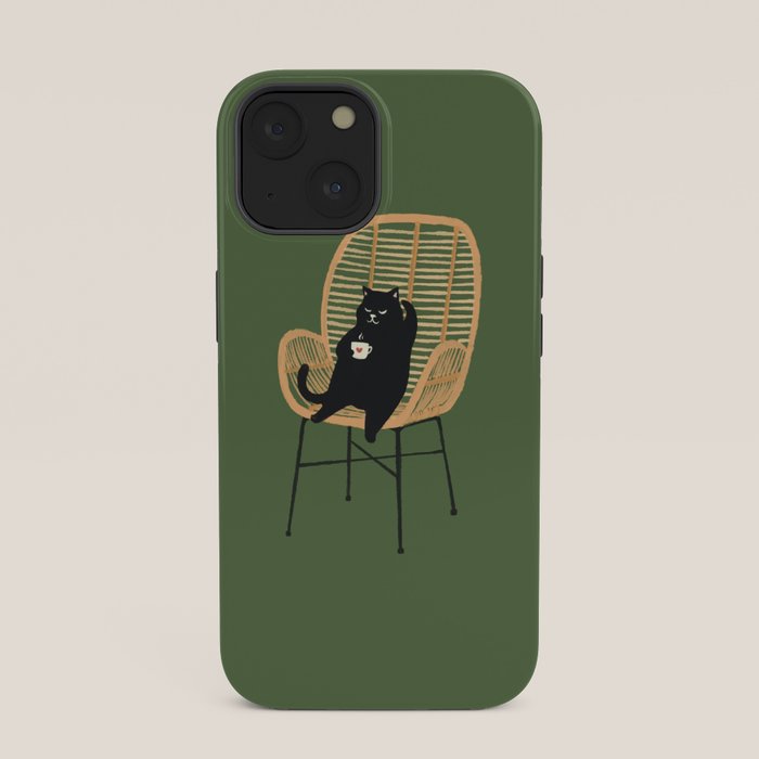 Lazy cat 2b Green enjoy coffee on rattan chair iPhone Case Gallery Image 33
