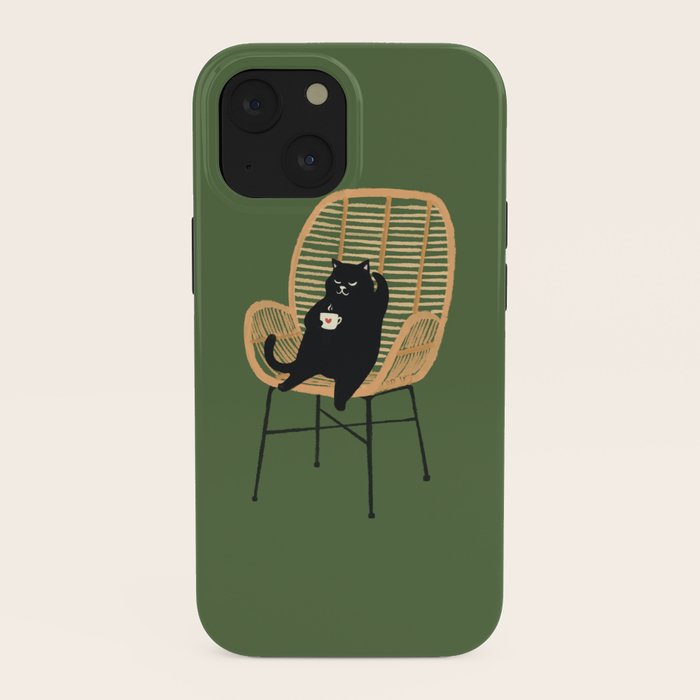 Lazy cat 2b Green enjoy coffee on rattan chair iPhone Case Gallery Image 38