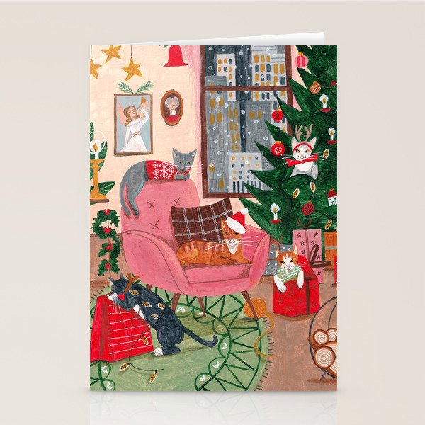 Festive retro Christmas cats modern traditional holiday Stationery Card Gallery Image 2