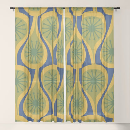 Mid Century Modern Atomic Drops Pattern Green Mustard Blue Window Curtain Gallery Image 17