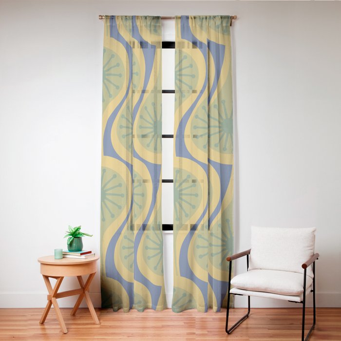 Mid Century Modern Atomic Drops Pattern Green Mustard Blue Window Curtain Gallery Image 20