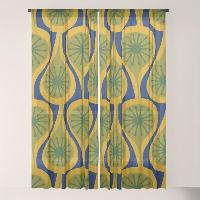 Mid Century Modern Atomic Drops Pattern Green Mustard Blue Window Curtain Gallery Image 18