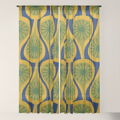 Mid Century Modern Atomic Drops Pattern Green Mustard Blue Window Curtain Gallery Image 18