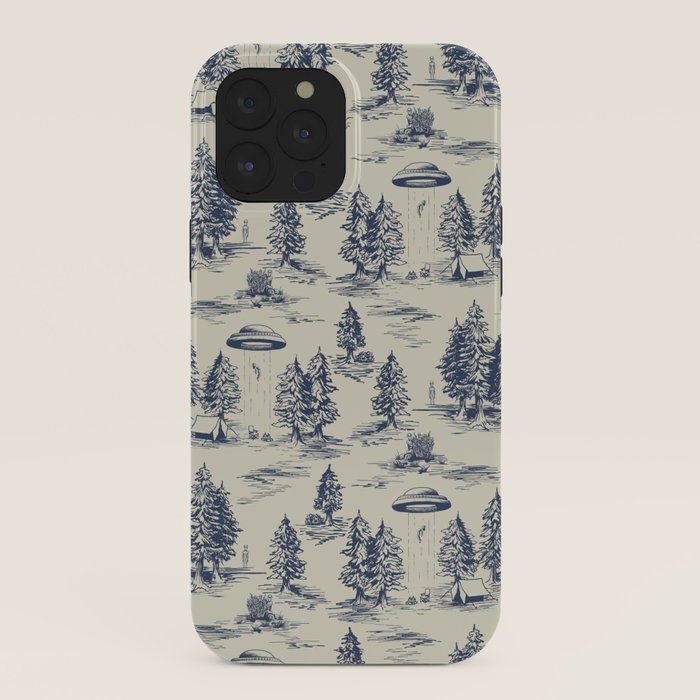 Alien Abduction Toile De Jouy Pattern in Blue iPhone Case Gallery Image 40