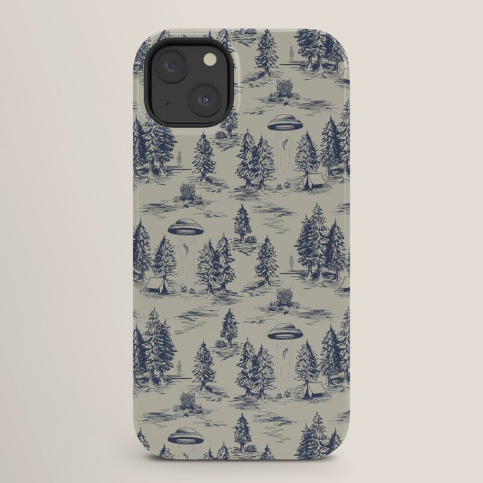 Alien Abduction Toile De Jouy Pattern in Blue iPhone Case Gallery Image 26