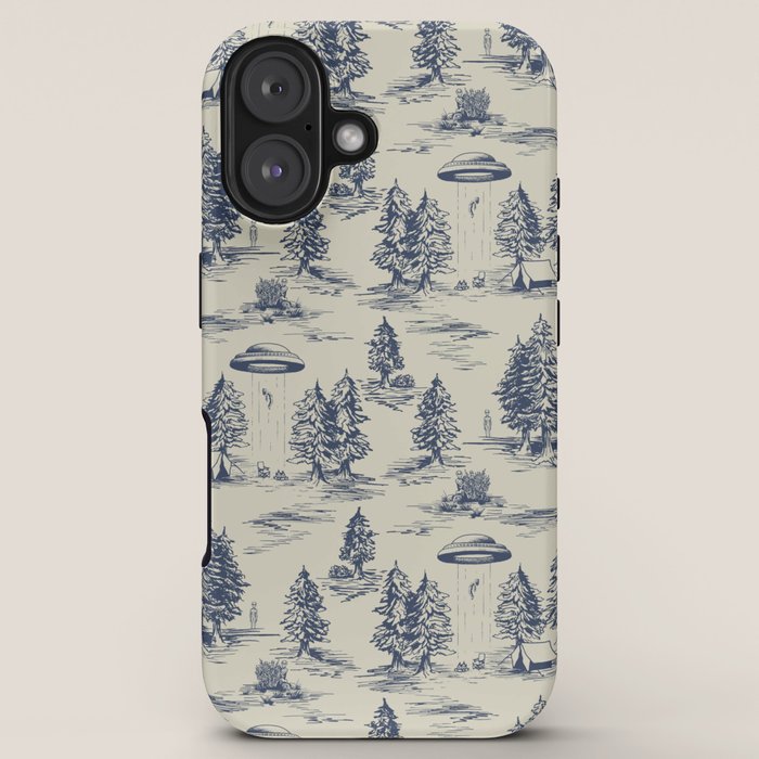 Alien Abduction Toile De Jouy Pattern in Blue iPhone Case Gallery Image 5