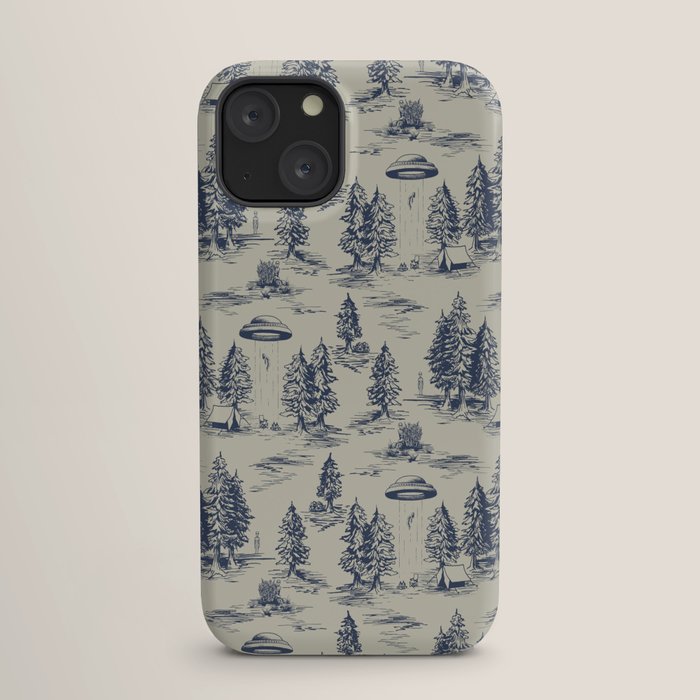 Alien Abduction Toile De Jouy Pattern in Blue iPhone Case Gallery Image 17