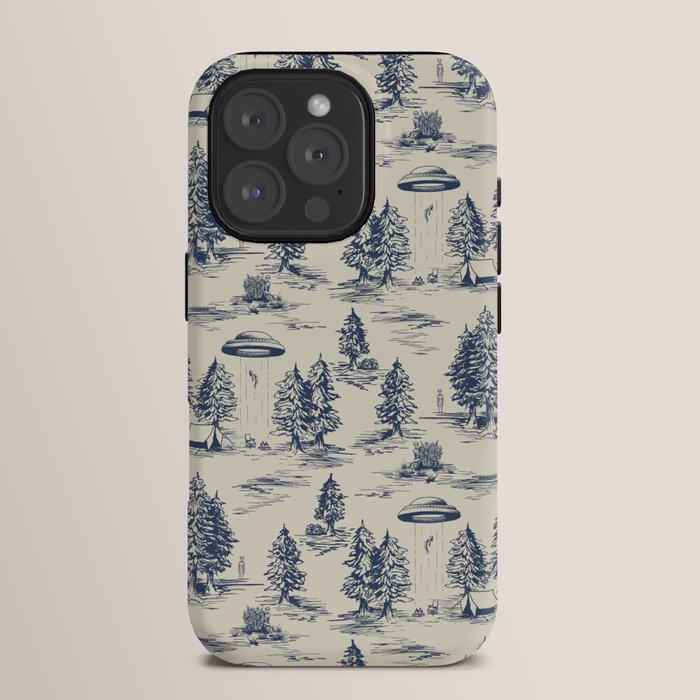 Alien Abduction Toile De Jouy Pattern in Blue iPhone Case Gallery Image 15