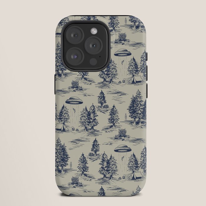 Alien Abduction Toile De Jouy Pattern in Blue iPhone Case Gallery Image 11